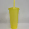 Bright yellow 24OZ glitter plastic tumbler with straw and lid 710ml - 24OZ/710ML / Yellow (Glitter)