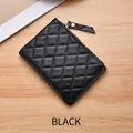 Elegant black quilted diamond pattern coin purse with zip closure and card slots - Black