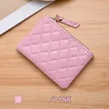 Quilted pink mini coin purse with zipper closure and diamond pattern card holder - Pink