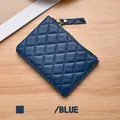 Navy blue quilted rhombic pattern coin purse variant with gold zipper and leather pull - Blue
