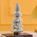 Elegant mini snow-covered Christmas tree with warm LED lights and rustic wood base - 29cm Tower Christmas Tree (Without Light)