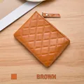 Elegant brown diamond quilted coin purse with secure zipper closure for women and girls - Brown