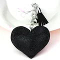 Elegante portachiavi a cuore nero con strass luccicanti e dettaglio nappa alla moda. - Argento + Base Nera Strass Nero