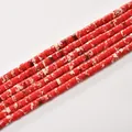 Vibrant red and white marbled 2x4mm tube spacer beads for handmade DIY jewelry craft - 2*4mm (Approx 150 Beads per Strand) / 6 Red Emperor Stone
