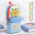 Yellow star backpack-style pencil case with large capacity for students and ins aesthetic. - Blue - Yellow Star