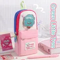 Cute pink large capacity backpack style pencil case with decorative patches for students - Pink - Green Tree