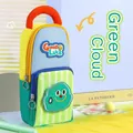 Colorful large capacity backpack style pencil case with cute green cloud patch for school - Green Plaid - Green Cloud