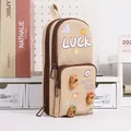 Large capacity beige Capybara themed pencil case with handheld strap for students - Khaki - Capybara