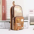 Large capacity Capybara themed pencil case for students with cute decorative charms - Khaki/Coffee - Capybara