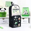 Portable black and white panda themed large capacity pencil case for school students - Black/White - Panda
