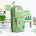 Large capacity green panda themed multi-layer pencil case with cute 3D decorative charms - Bamboo Green - Panda