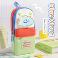 Large-capacity backpack-shaped pencil case with blue cloud patch for school students - Green - Blue Cloud