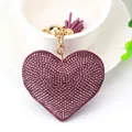 Purple heart-shaped leather keychain with pink rhinestones and matching tassel pendant - Gold + Purple