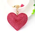 Red rhinestone heart keychain with gold ring and matching tassel bag charm accessory. - Gold and Rose Red