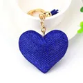 Sparkling blue rhinestone heart keychain with matching tassel and gold hardware - Gold + Royal Blue