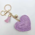 Sparkling purple heart-shaped rhinestone keychain with a stylish pink leather tassel - Gold Tone + Violet