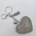 Grey heart keychain with sparkling rhinestones and matching velvet tassel charm. - Silver + Grey Base Grey Rhinestone