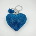 Blue rhinestone heart-shaped keychain with matching tassel bag charm decoration accessory - Ink Blue