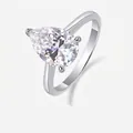 Elegant pear-cut moissanite ring in 925 sterling silver with a high polished finish - US Size 7 / Pear Shaped Moissanite Three-Prong Style (R12982) / Silver