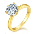 Klassischer Moissanit Ring aus 925 Sterling Silber mit sechs Krappen und Goldfinish - Sechszackiger Geschlossener Ring 2 Karat Gold / Us 9.5