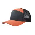 Vista dettagliata del cappello trucker a 7 pannelli arancione con rete nera - Regolabile / Arancione + Grigio Scuro