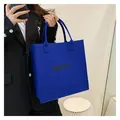 Stylish blue felt tote bag with 'merci' print for women's daily use - 23*23*13cm / Sapphire Blue