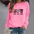 Casual pink long sleeve sweatshirt with Peace Love Coffee leopard graphic print - Pink