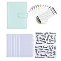 Mintgroene A6 PU-lederen budgetmapset inclusief opbergvakken en budgetstickers - Blauw Set