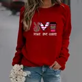 Women's red long-sleeved sweatshirt with stylish Peace Love Coffee graphic print - Burgundy