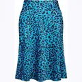 Elegant high-waist blue leopard print satin mermaid skirt for women's summer fashion - M / Teal