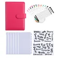 Pink PU leather A6 budget binder set with transparent zipper envelopes and category stickers. - Rose Red Zirconia Set