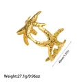 Gold starfish-shaped stainless steel open cuff bracelet with dimensions and weight details - Hammered Dual Starfish (YY114)