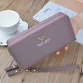 Eleganter lilafarbener langer Damen-Clutch-Geldbeutel mit Doppelreißverschluss und Lederstruktur - Lila