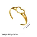 Minimalist gold stainless steel open heart cuff bracelet with size and weight info - Hollow Heart Style (YY117)