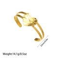 Detail view of golden heart-shaped open cuff bracelet with weight and size info. - Hammered Heart Style (YY118)