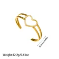 Detailed view of minimalist gold stainless steel heart cuff bracelet with dimensions - Double Layer Hollow Heart (YY121)