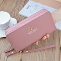 Lange Damen-Geldbörse in Pink aus Kunstleder mit Doppelreißverschluss - Rosa