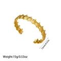 Gold-plated stainless steel open cuff bracelet with detailed sea turtle shell pattern - Turtle Shell Texture Style (YY128)