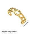 Detailed view of a gold titanium steel chain cuff bracelet with dimensions and weight - Hammered Cuban Link (YY132)