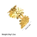 Detailed macro view showing the golden daisy design of this stainless steel open bangle - Daisy Shape Style (YY137)
