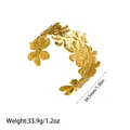 Textured gold floral stainless steel cuff bracelet with weight and size specifications - Hammered Floral Butterfly Style (YY139)