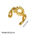 Gold sunflower cuff bracelet with 40.3mm diameter and 28.3g weight detail. - Sunflower Hollow Style (YY140)
