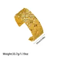 Detailed gold woven texture stainless steel open cuff bracelet with specifications - Woven Texture Wide Style (YY141)