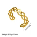 Detail view of golden stainless steel lattice cuff bracelet with weight and size - Hollow Woven Grid (YY145)