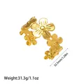 Gold plated titanium steel open flower bangle with weight and size specifications - Connected Five Petal Flowers (YY149)
