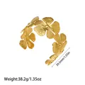 Elegant gold floral titanium steel open bangle bracelet with minimalist flower design - Radiant Metal Flower (YY151)