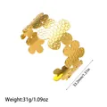 Elegant gold-plated stainless steel open cuff bracelet with textured flower design - Grid Texture Five Petal Flower (YY156)