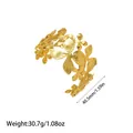 Gold floral stainless steel open cuff bracelet showing weight and size measurements - Overlapping Petals Style (YY158)