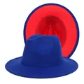 Zweifarbiger Woll-Fedora-Hut in Königsblau und kräftigem Rot für trendige Outdoor-Mode. - M (56-58cm) / Blau mit Roter Innenseite