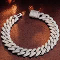 Detailed macro view of sparkling moissanite pavé stones on a premium Cuban link bracelet - 20 Inches (50.8cm) / Width 12mm